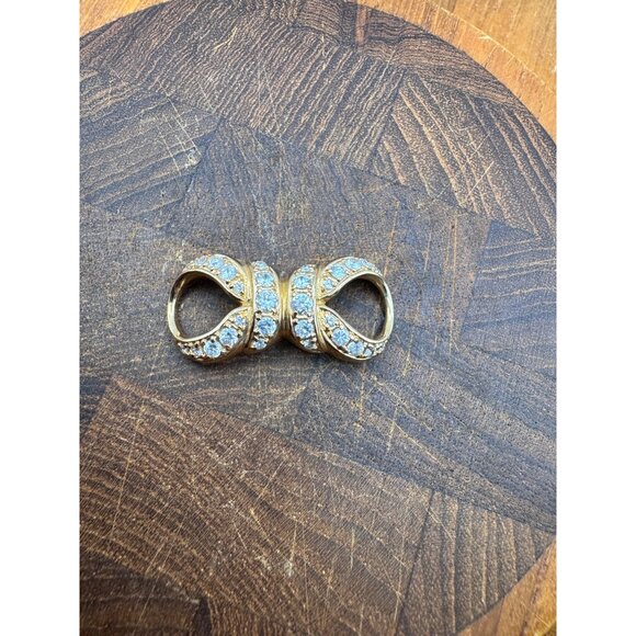 Gold Plated Cubic Zirconia Crystal Bow Slider Pendant - Picture 1 of 7